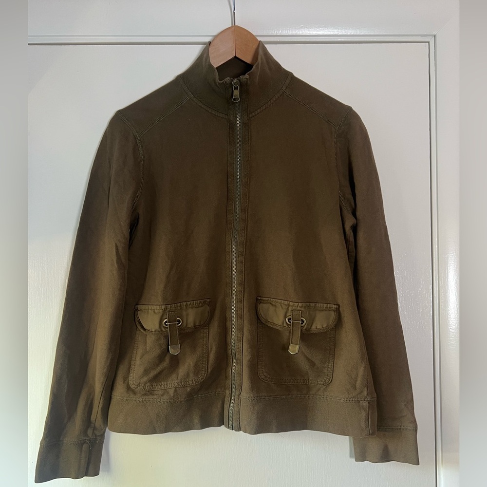 LRL Ralph Lauren Zip Front Knit Utility Jacket Preppy Modern Chic Quiet Luxury